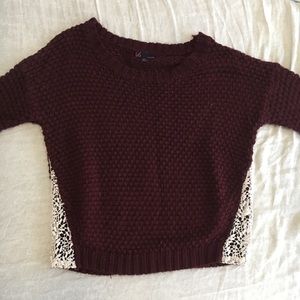 Maroon Knitted Sweater with Lace Details